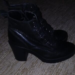 Womens Steve Madden Chunky Heel Lace Up Black Leather Combat Boots Sz: 9